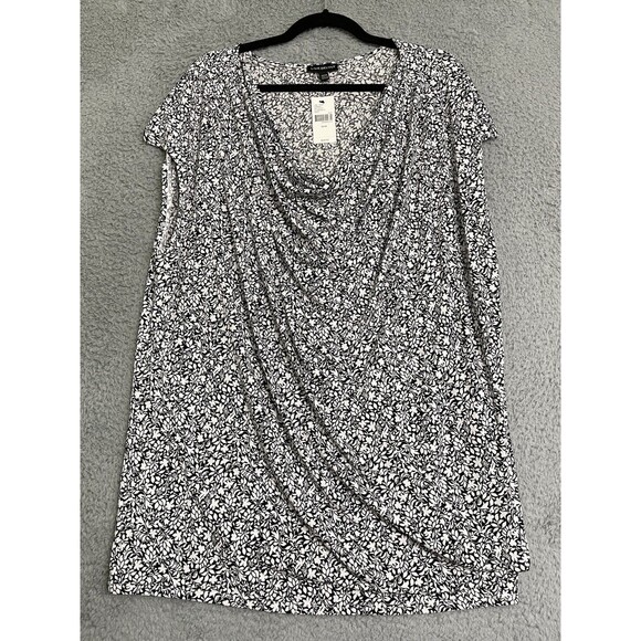 Lane Bryant Black & White Draped Jersey Floral Tunic Top Cowl Neck, Size 22/24 - Picture 1 of 10